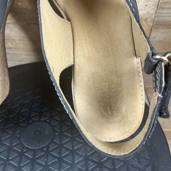 Clarks Womens Size 9M Black Aisley Tulip Sandals Suede Wedge Heels Slingback - Picture 6 of 10
